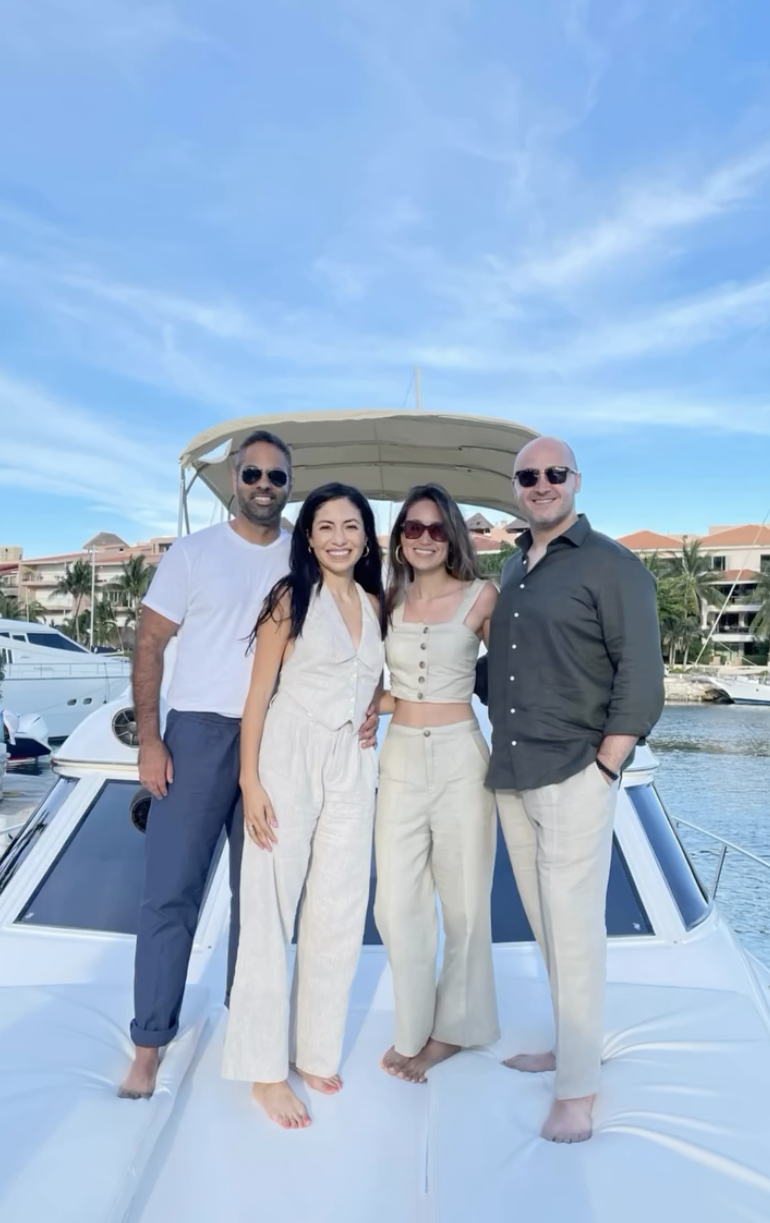 Ramit and Cass with friends on a yacht