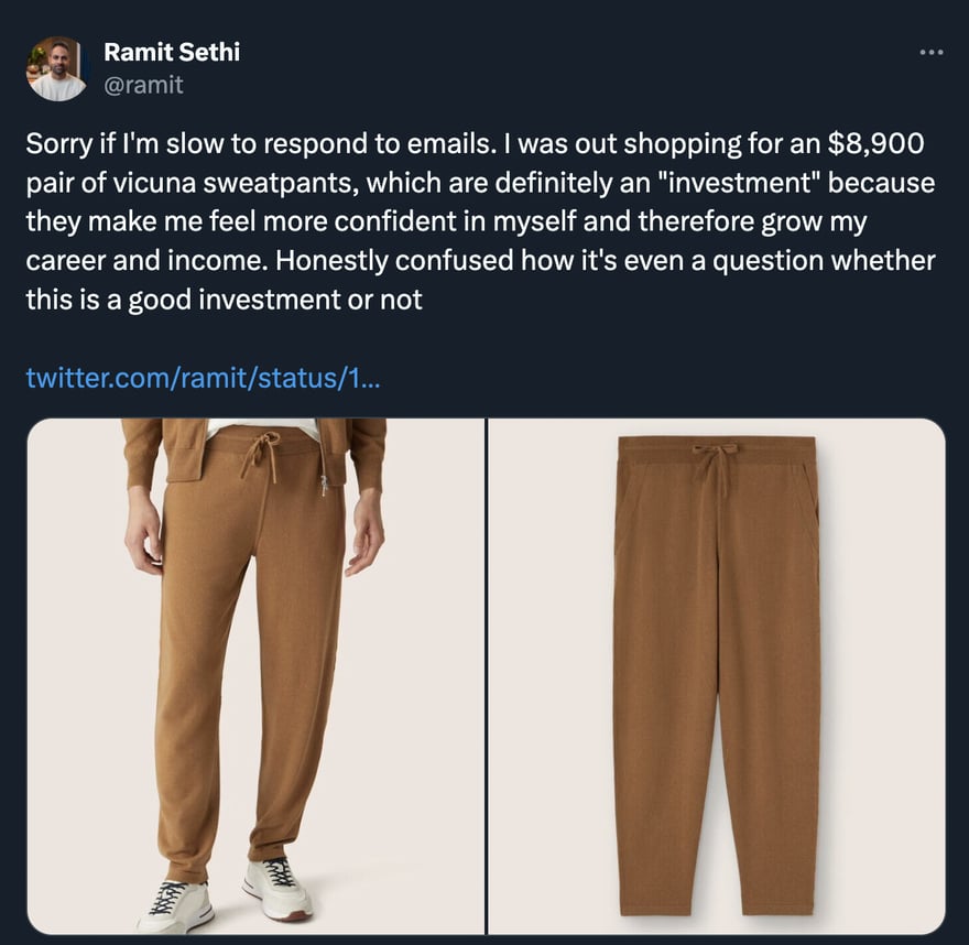 Ramit's post - Vicuna Sweatpants